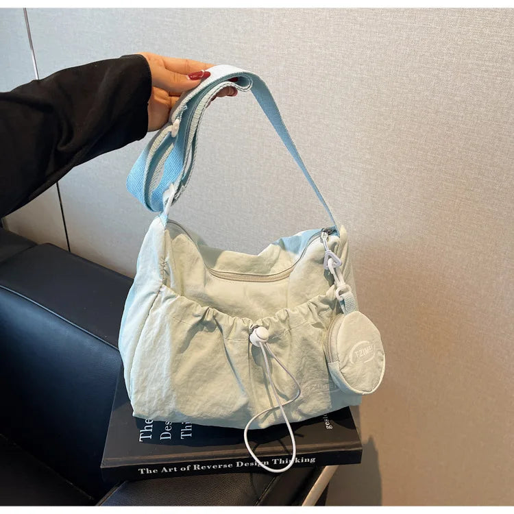 Korean Style Nylon Tote Bag — Casual Crossbody Shoulder Saddle Handbag
