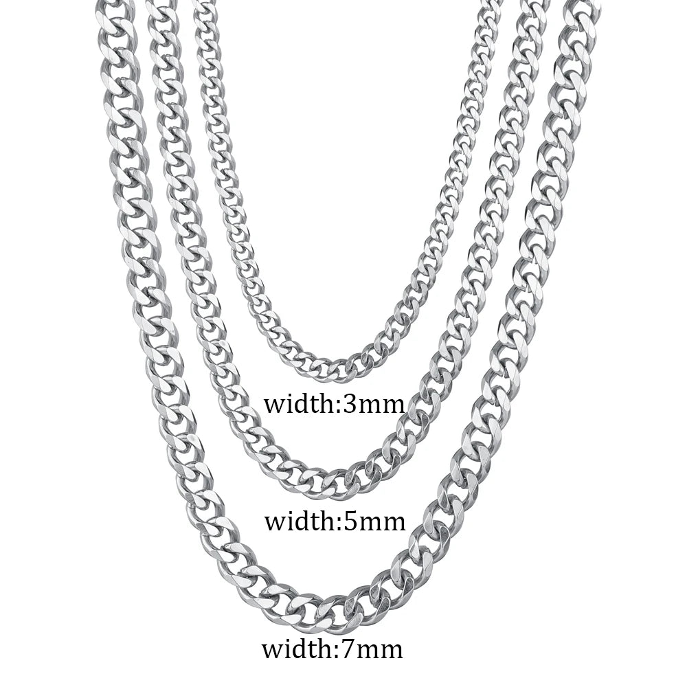 Stainless Steel Cuban Link Chain Necklace – 3/5/7mm | Men & Women