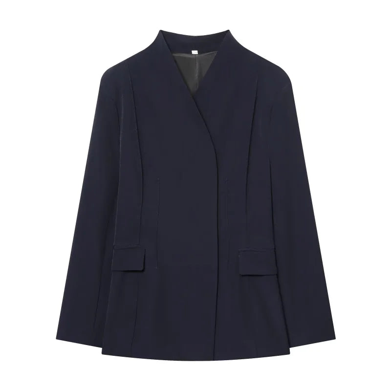 Women's High-Collar Slim Suit Jacket & Trousers Set