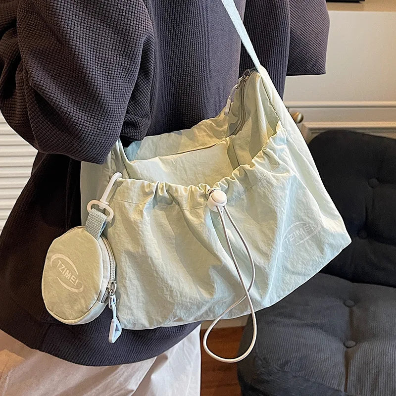 Korean Style Nylon Tote Bag — Casual Crossbody Shoulder Saddle Handbag