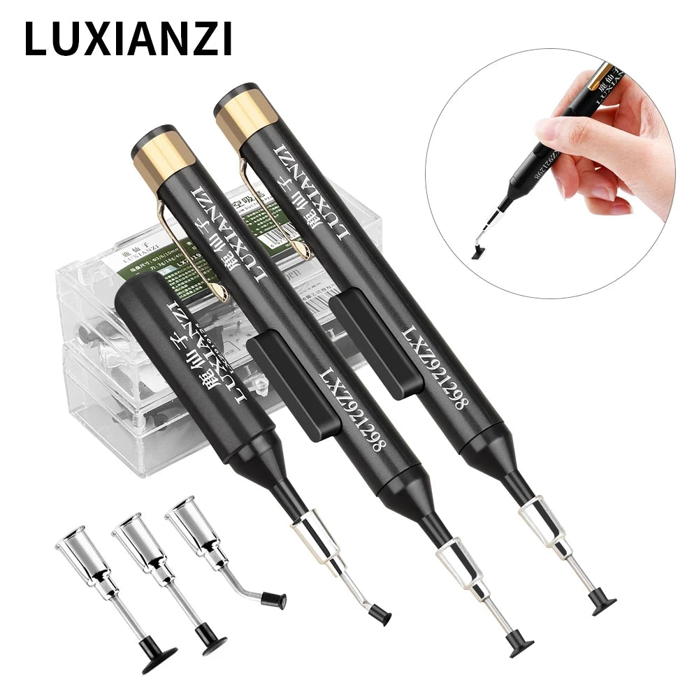 LUXIANZI Vacuum Suction Pen Kit — IC & SMD Component Pick-Up Tool with 3 Suckers