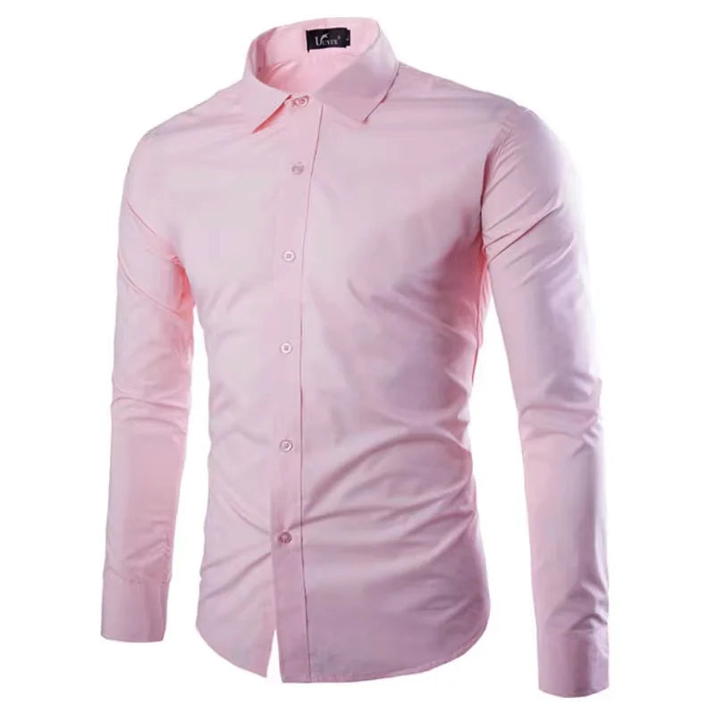 Men's Casual Long Sleeve Shirt - Solid Color Candy Collection (M-3XL)