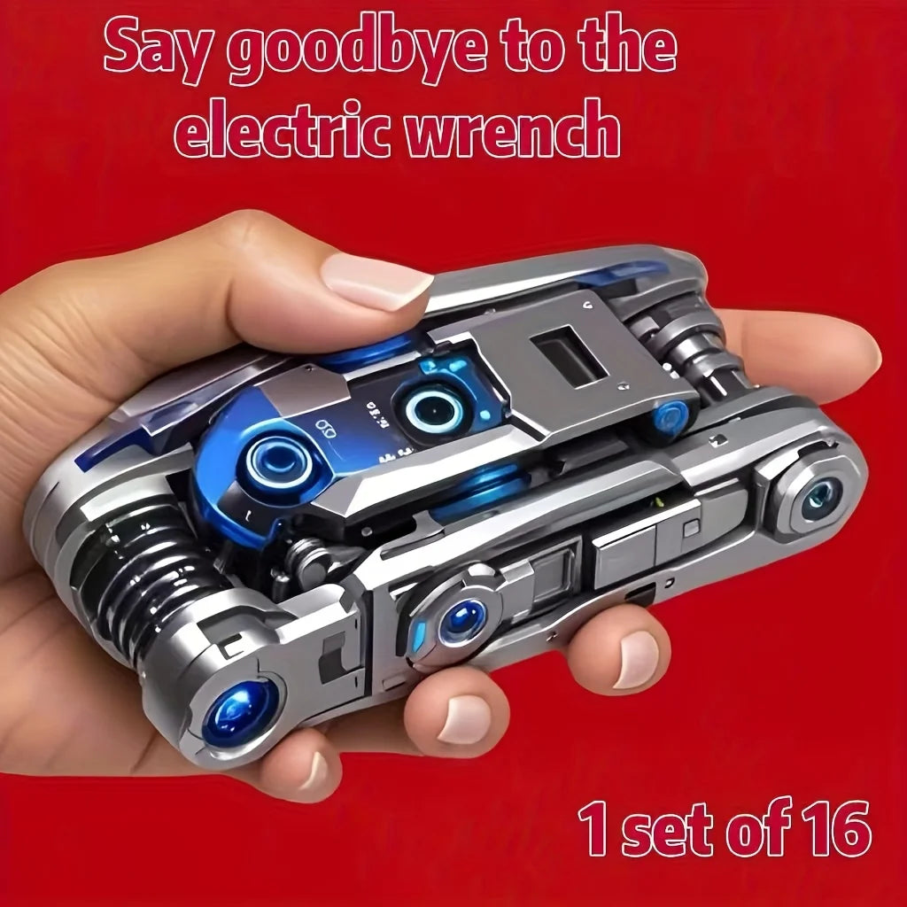 16-in-1 Socket Wrench Set – Non-Slip Rotating Head, Stainless Steel, Universal for Home & Car Repairs