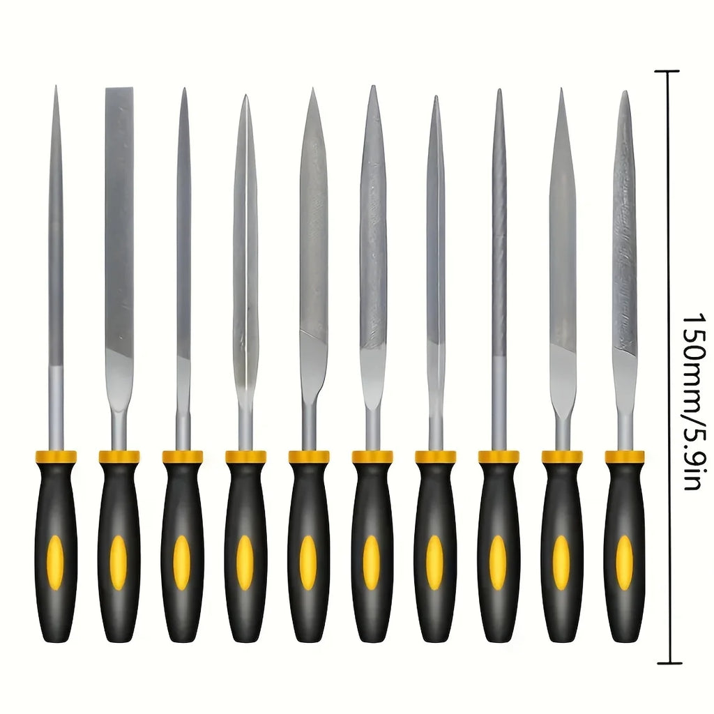 High-Carbon Steel Precise Needle File Set - Premium Kit with Non-Slip Ergonomic Handles, for Wood/Plastic/Model Filing
