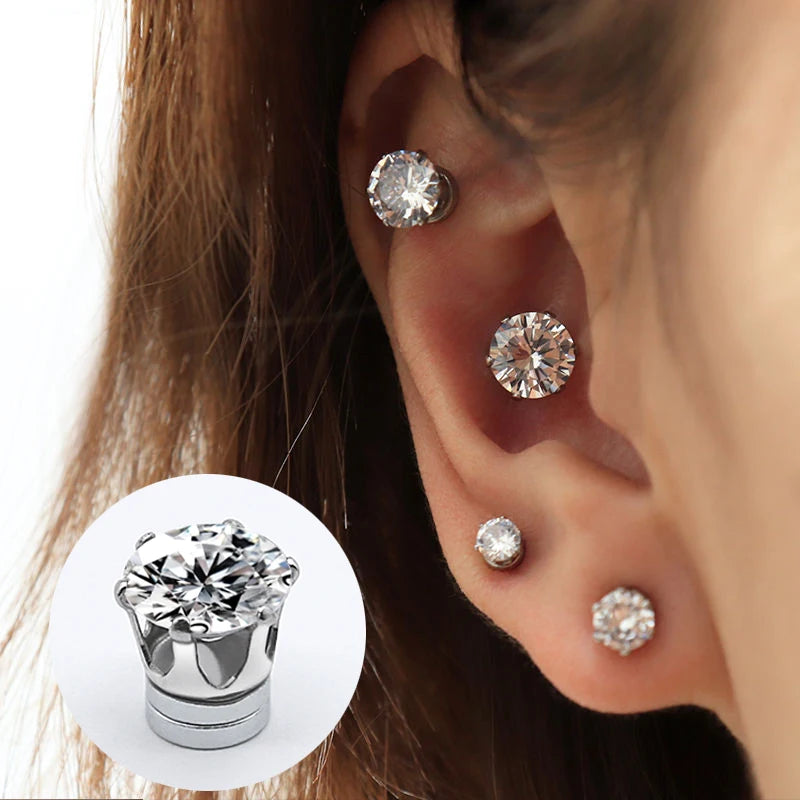 Magnetic Crystal Rhinestone Clip-On Stud Earrings – No Piercing, Unisex