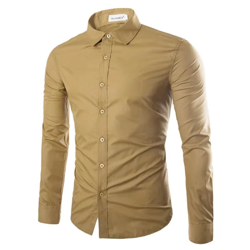 Men's Casual Long Sleeve Shirt - Solid Color Candy Collection (M-3XL)