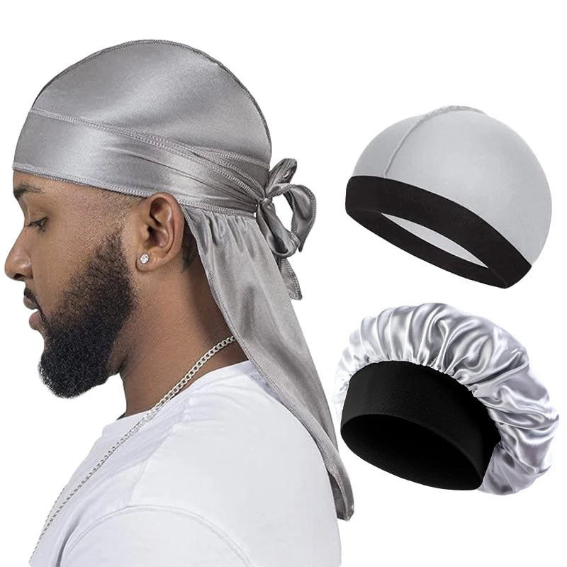 Silky Durag 3-Pack – Long Tail Wave Cap, Satin Bonnet & Headband for Men & Women