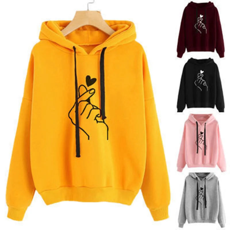 Korean Finger Heart Graphic Hoodie – 5 Colors