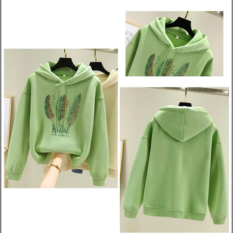 Feather Print Fleece-Lined Hoodie – 3 Colors