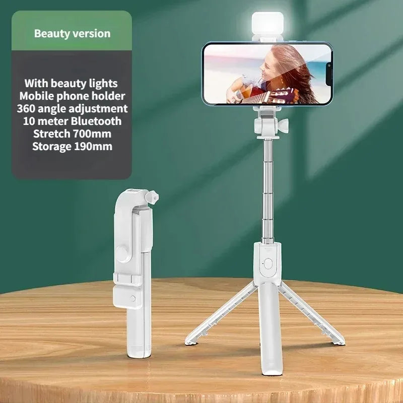 3-in-1 Selfie Stick Tripod – Fill Light, Bluetooth Remote & Foldable Stand