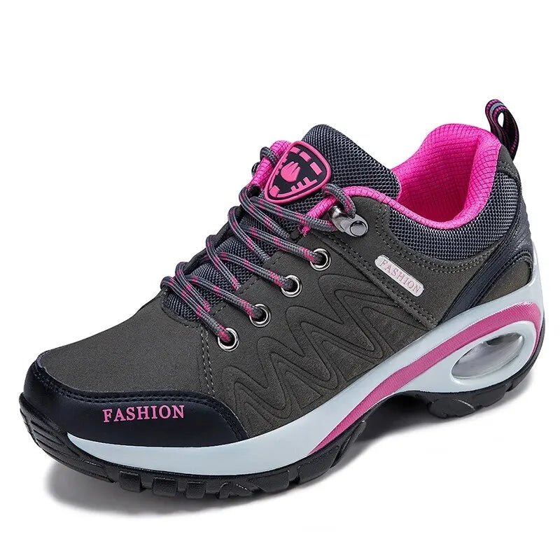 Botines deportivos con plataforma impermeables para mujer – Zapatos casuales de exterior con cordones y tacón bajo