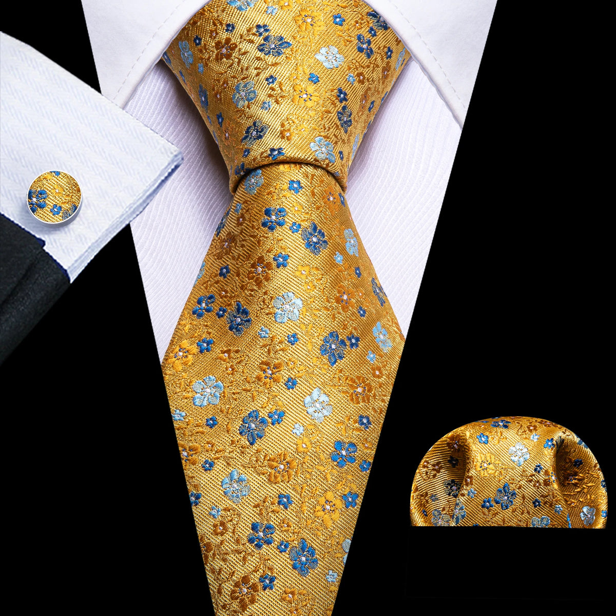 Jacquard Necktie, Pocket Square & Cufflinks Set – Unisex Gift
