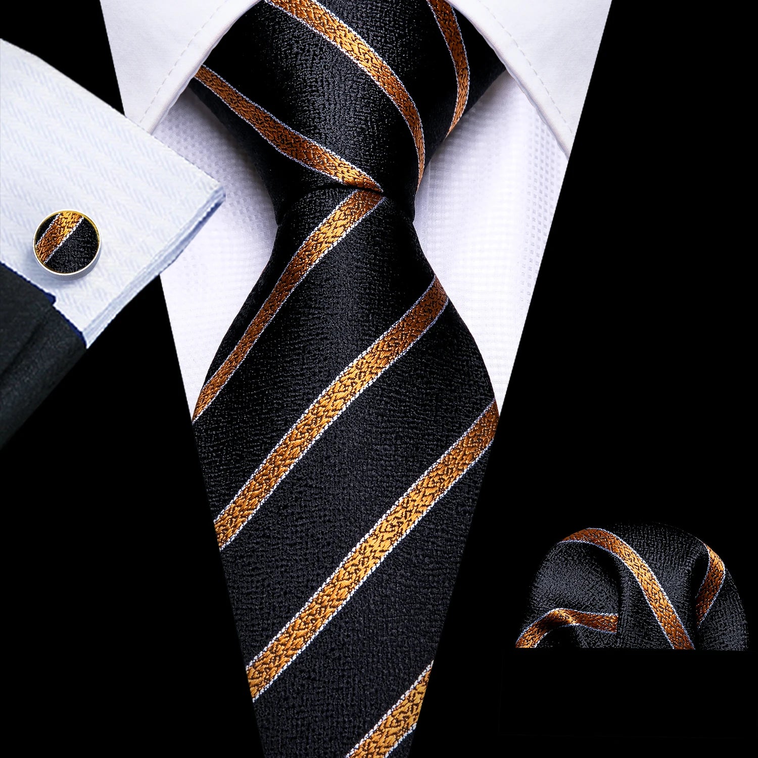 Jacquard Necktie, Pocket Square & Cufflinks Set – Unisex Gift