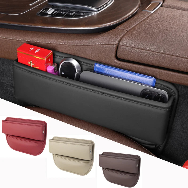 Organizador de espacio para asientos de coche de piel sintética | Caja de almacenamiento multifuncional para ranura de asiento