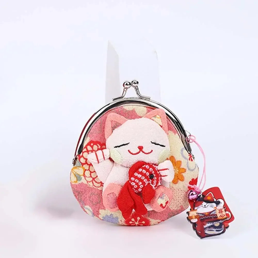 Maneki Neko Lucky Cat Coin Purse — Cute Japanese Fortune Cat Clasp Wallet & Gift