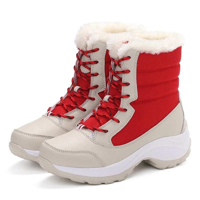 Botas de nieve para mujer, botas de plataforma antideslizantes para mujer, zapatos de invierno con piel cálida, botines para mujer, botas altas impermeables con cuña
