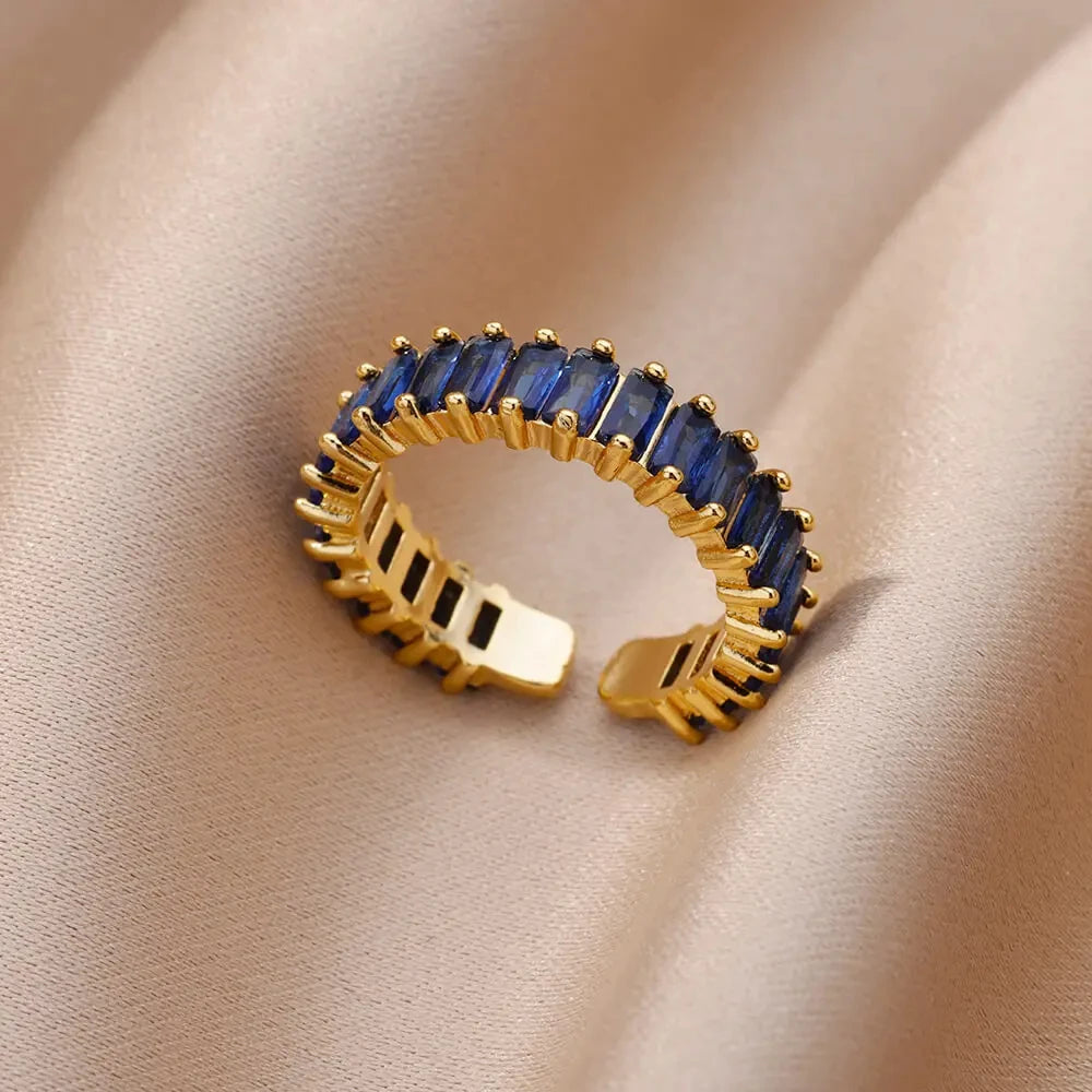 Colorful Cubic Zirconia Open Ring | 18K Gold Plated Stainless Steel | Boho Vintage Style | Women's Gift