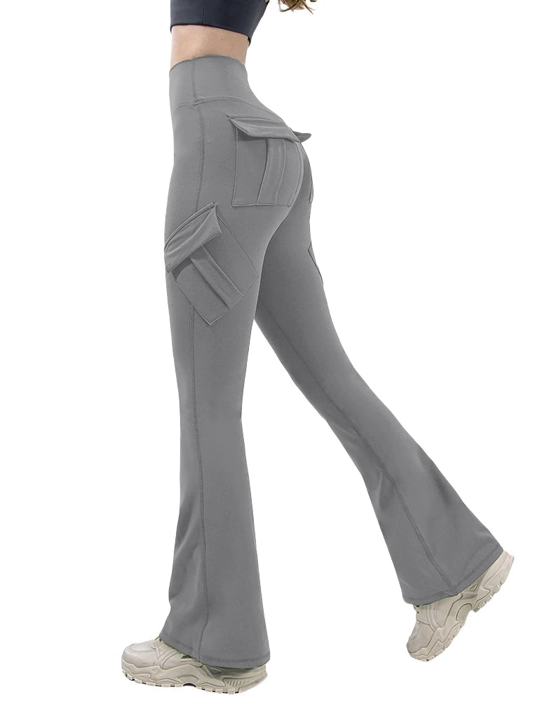 Leggings de yoga de pierna ancha para mujer, nuevos, de alta elasticidad, sensación de desnudez, compresión, ropa de trabajo de fitness con bolsillos, pantalón de yoga
