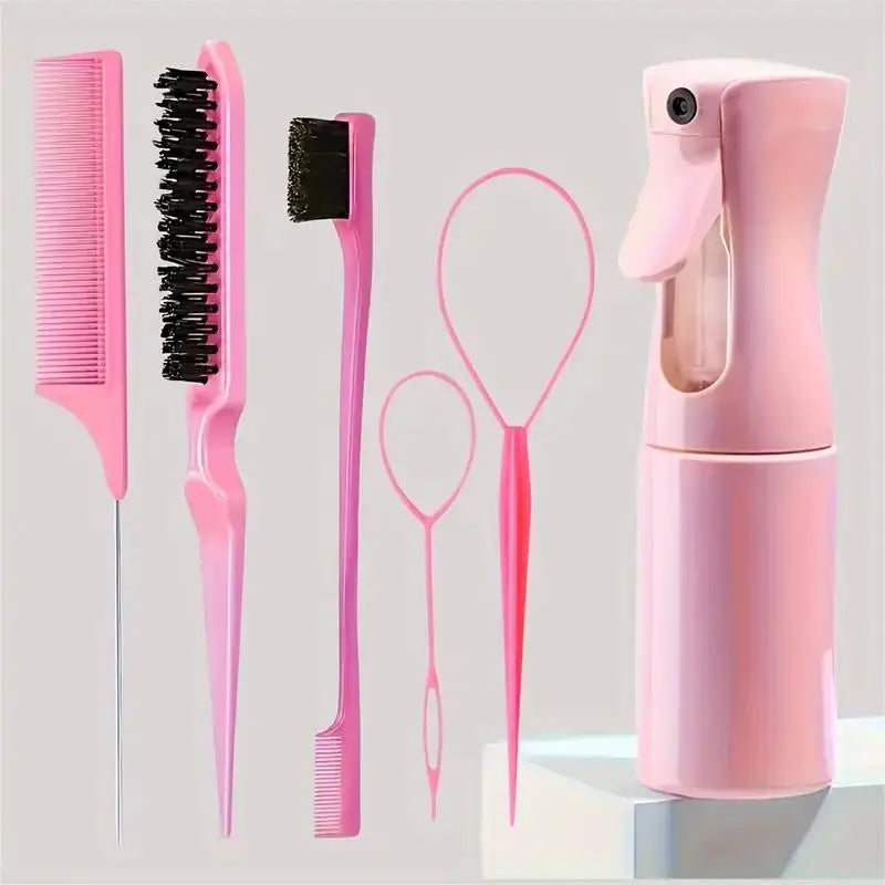 6-Piece Hair Brush & Styling Set – Braiding, Teasing, Edge Control & More