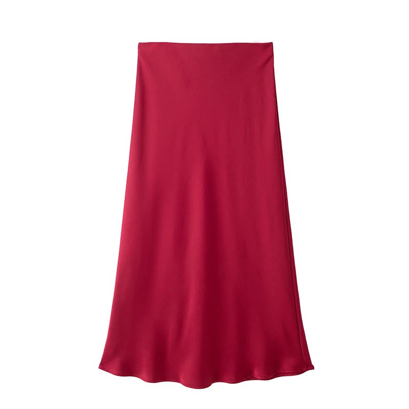 Satin High-Waist Midi Skirt – Solid Colors