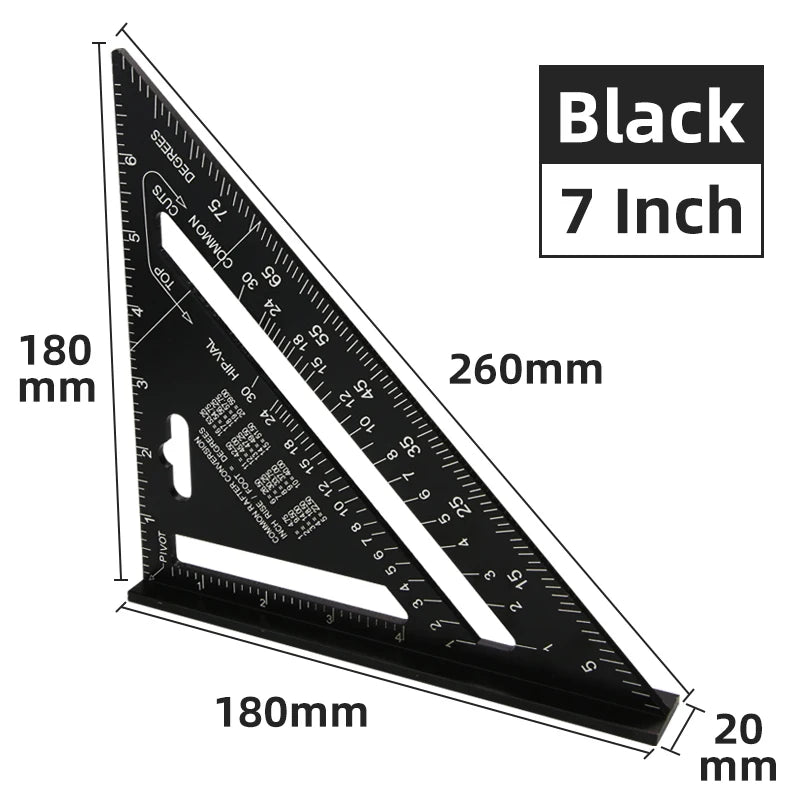 Aluminum Alloy Carpenter's Triangle Ruler — Set Square, Protractor & Saw Guide