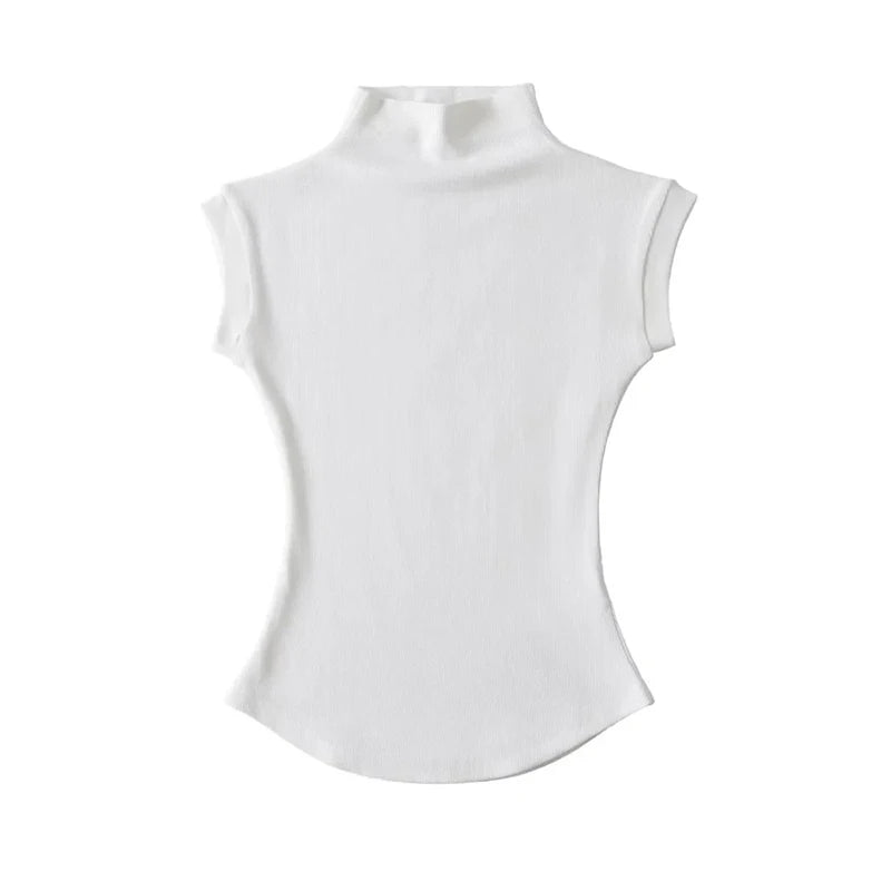 Sleeveless Turtleneck Crop Top – Slim Fit Streetwear Tee for Women