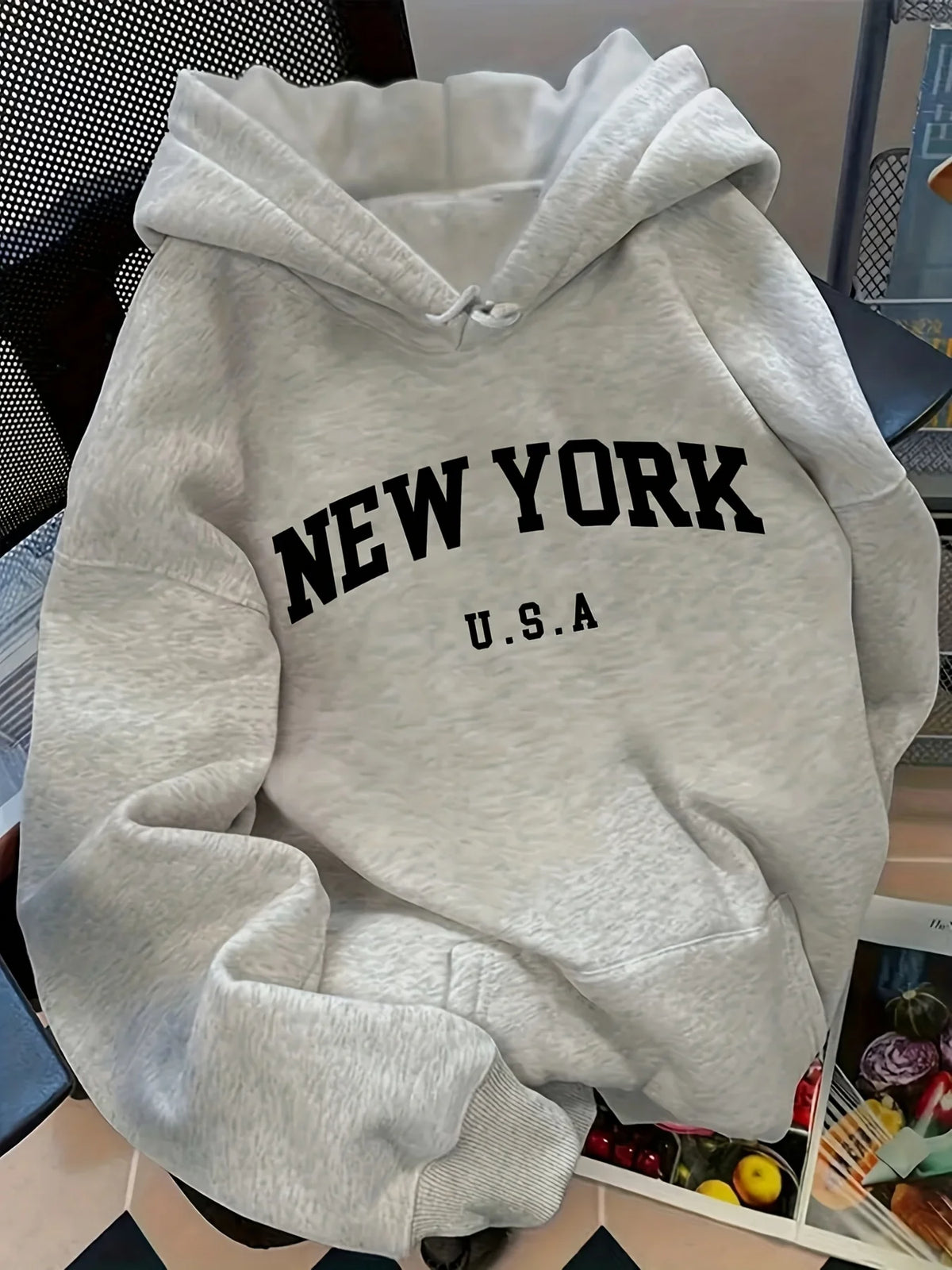 New York Lettering Relaxed Hoodie – Heather Gray