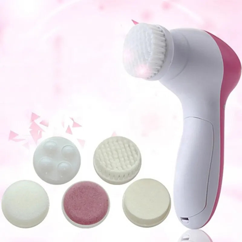 5-in-1 Electric Facial Cleansing Brush – Face Scrubber, Massager & Blackhead Remover