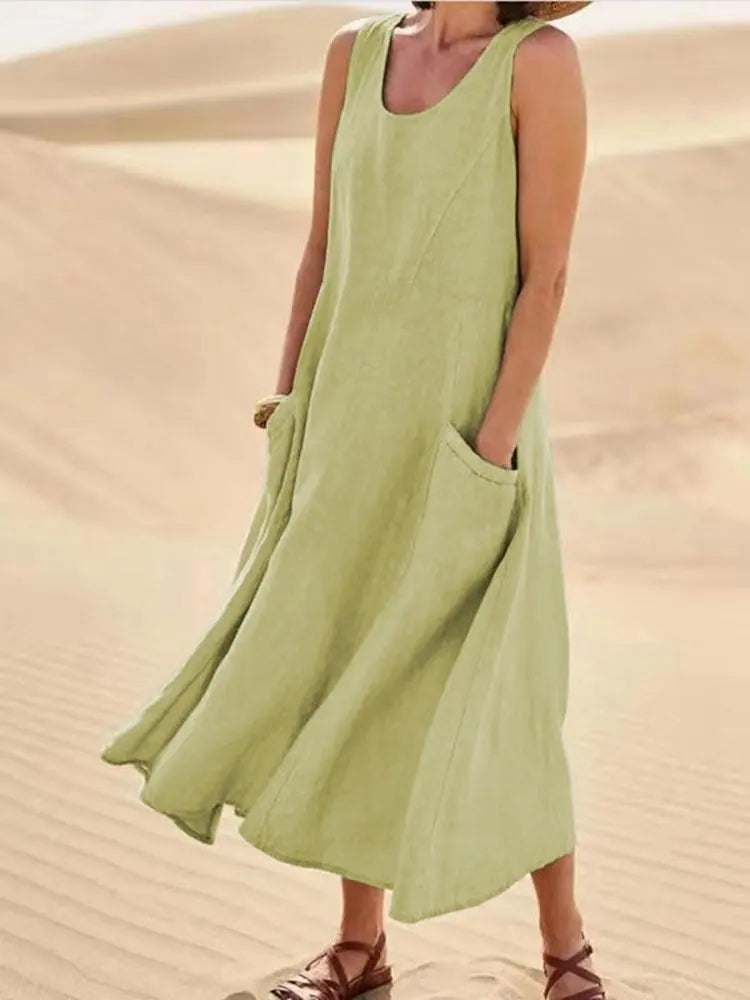 Women's Sleeveless Loose Sundress with Pockets