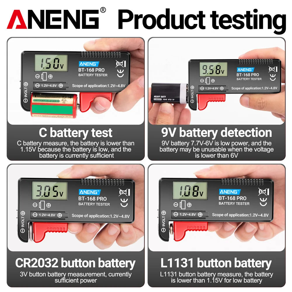 ANENG BT-168 PRO Digital Battery Tester – Universal LCD Capacity Checker