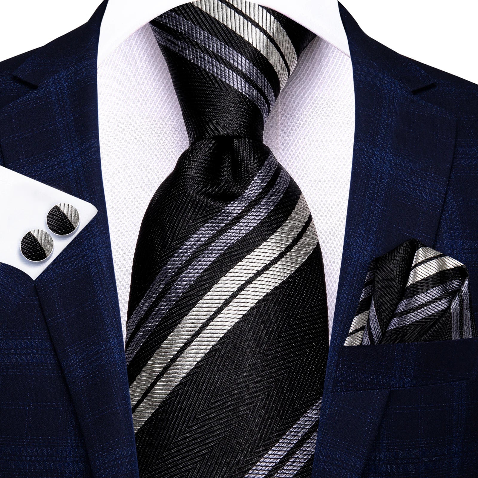 Floral Necktie Set for Men — Tie, Pocket Square & Cufflinks