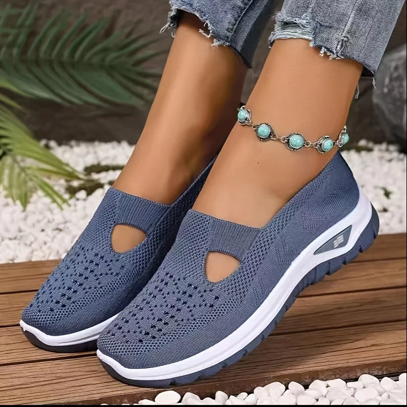 Zapatillas informales de punto sin cordones para mujer – Calzado ligero de suela suave para caminar