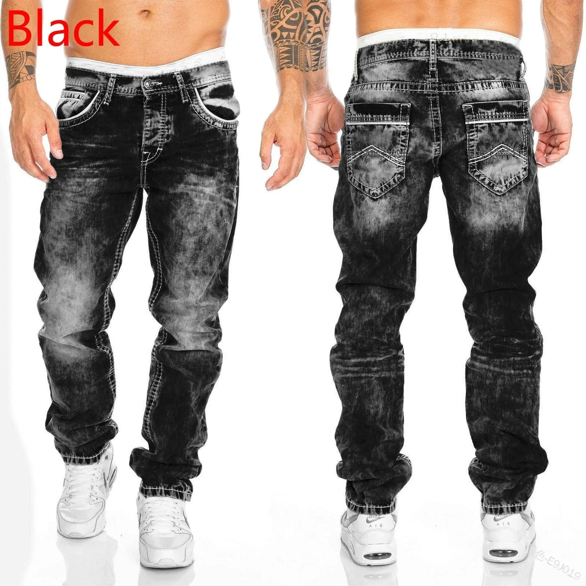 Unisex Solid Stretch Denim Straight-Leg Jeans