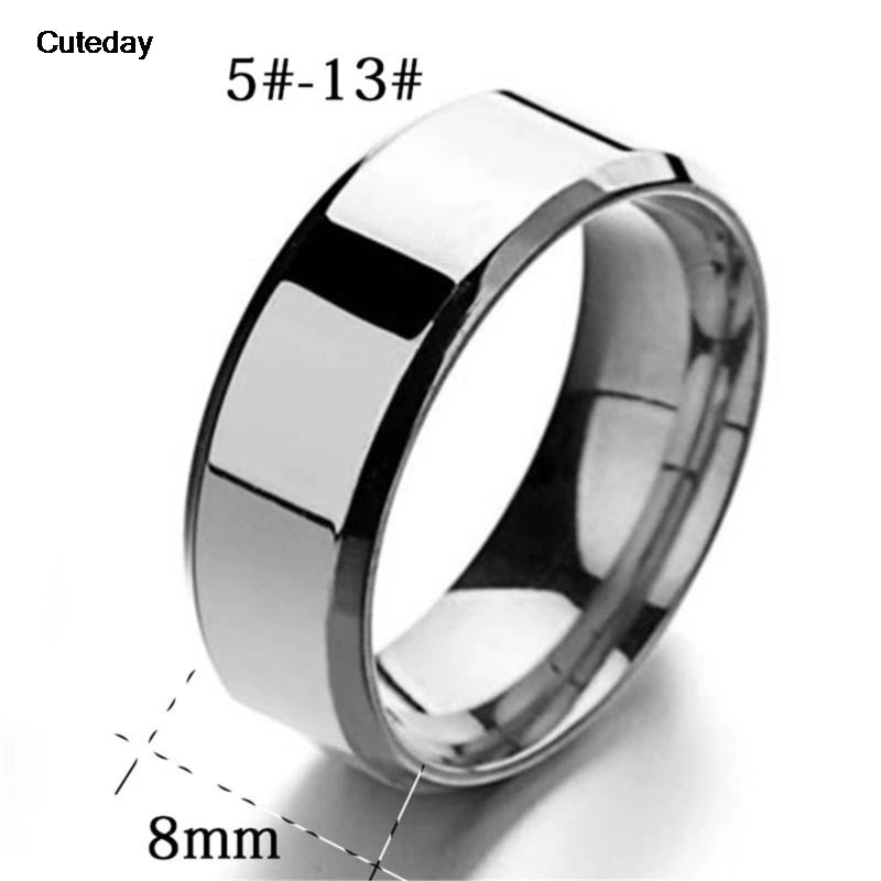 Classic 8mm Smooth Stainless Steel Ring | Couples Wedding Band | Silver, Rose, Black, Gold