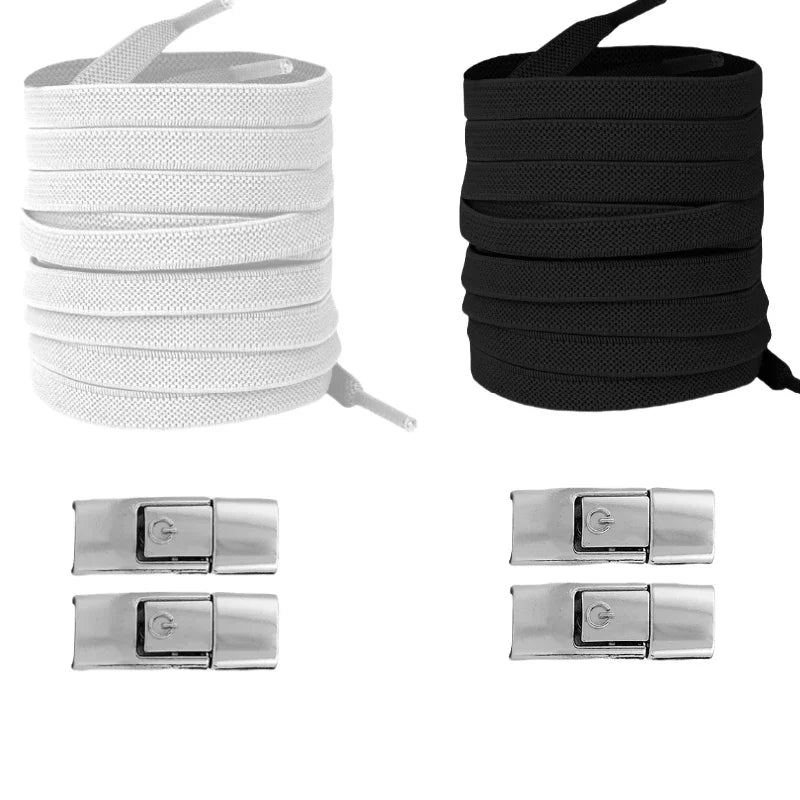 No-Tie Elastic Press-Lock Shoelaces – Flat 8mm, 100cm | Kids & Adults