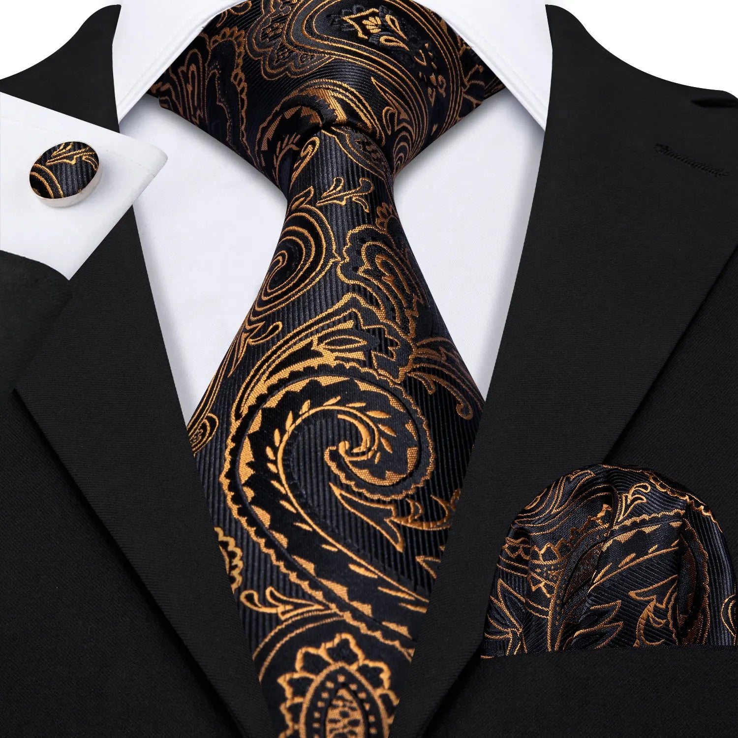 Jacquard Necktie, Pocket Square & Cufflinks Set – Unisex Gift
