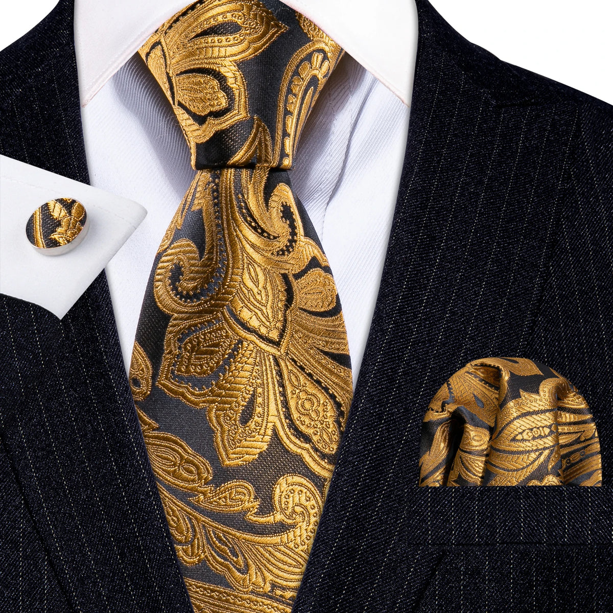 Jacquard Necktie, Pocket Square & Cufflinks Set – Unisex Gift