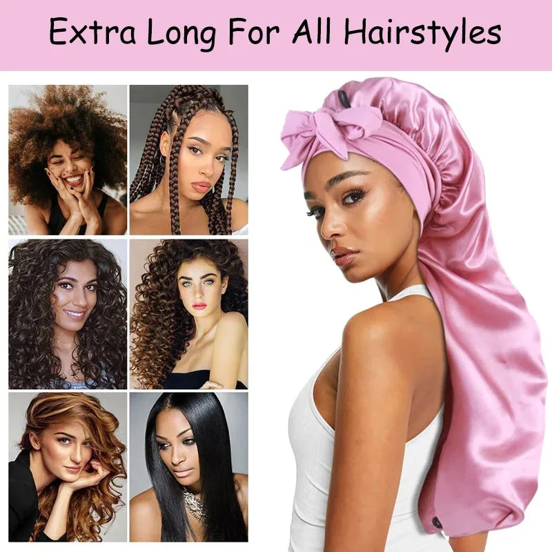 Long Satin Sleep Bonnet – Extra Large Hair Cap for All Hair Types