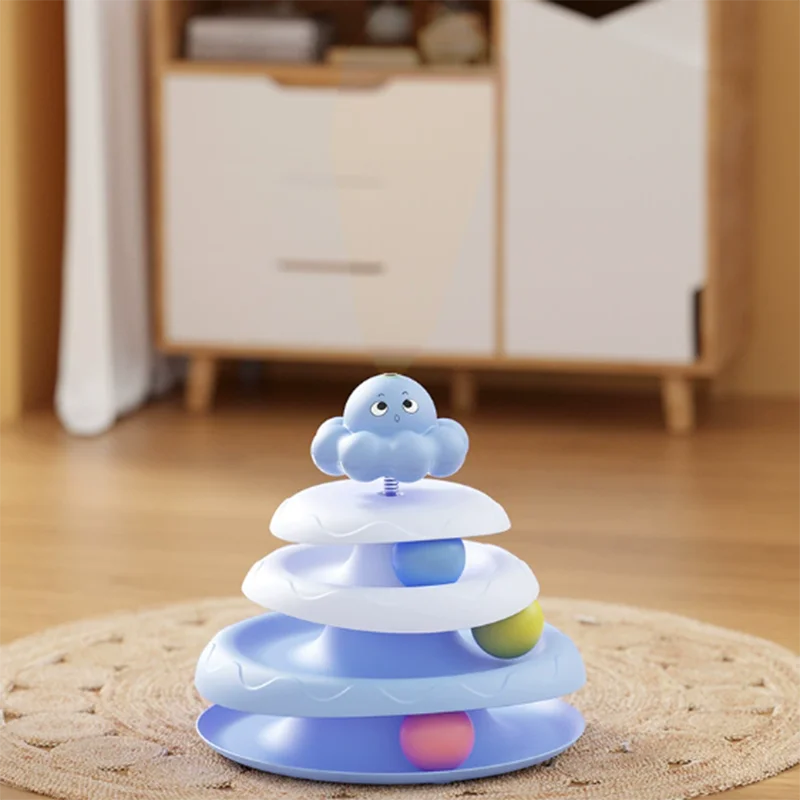 3-Layer Cat Turntable Ball Toy with Octopus Teaser Wand – Interactive Puzzle Toy for Cats