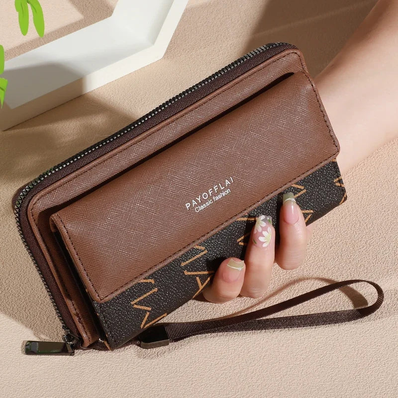 Faux Leather Organizer Wallet — Double Layer Snap & Zipper with Card, Coin & Photo Slots