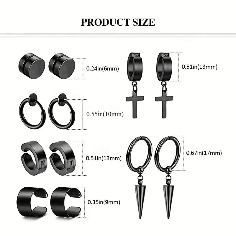 Punk Cross Magnetic Stainless Steel Stud Earrings – No Piercing Unisex
