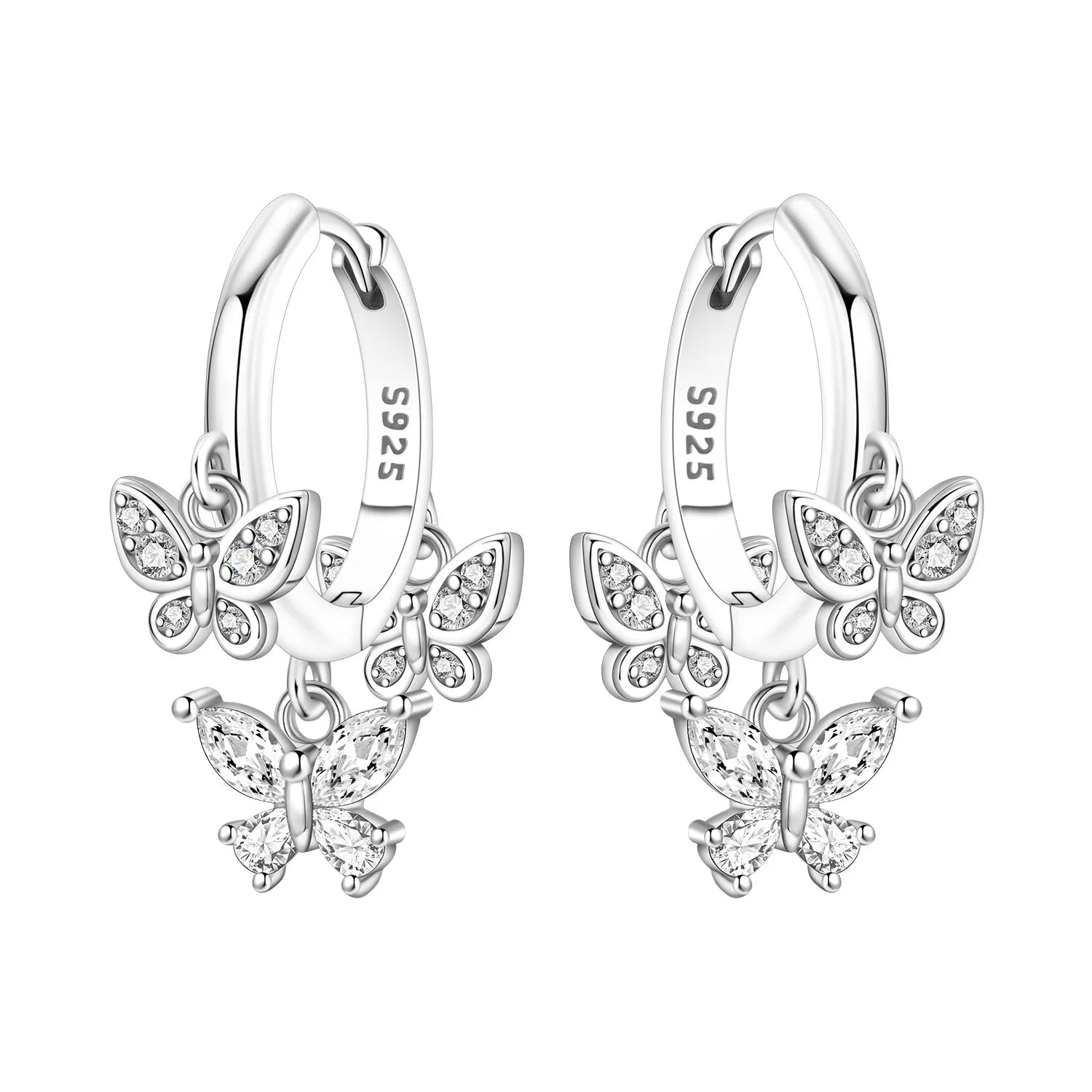 925 Sterling Silver Zircon Butterfly Drop Earrings – Women's Fine Jewelry