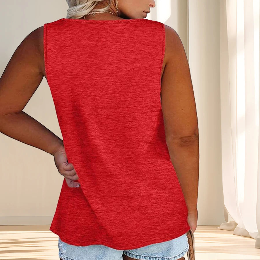 Women's Plus Size Henley Tank Top – Button Placket Sleeveless Oversized Casual Tee