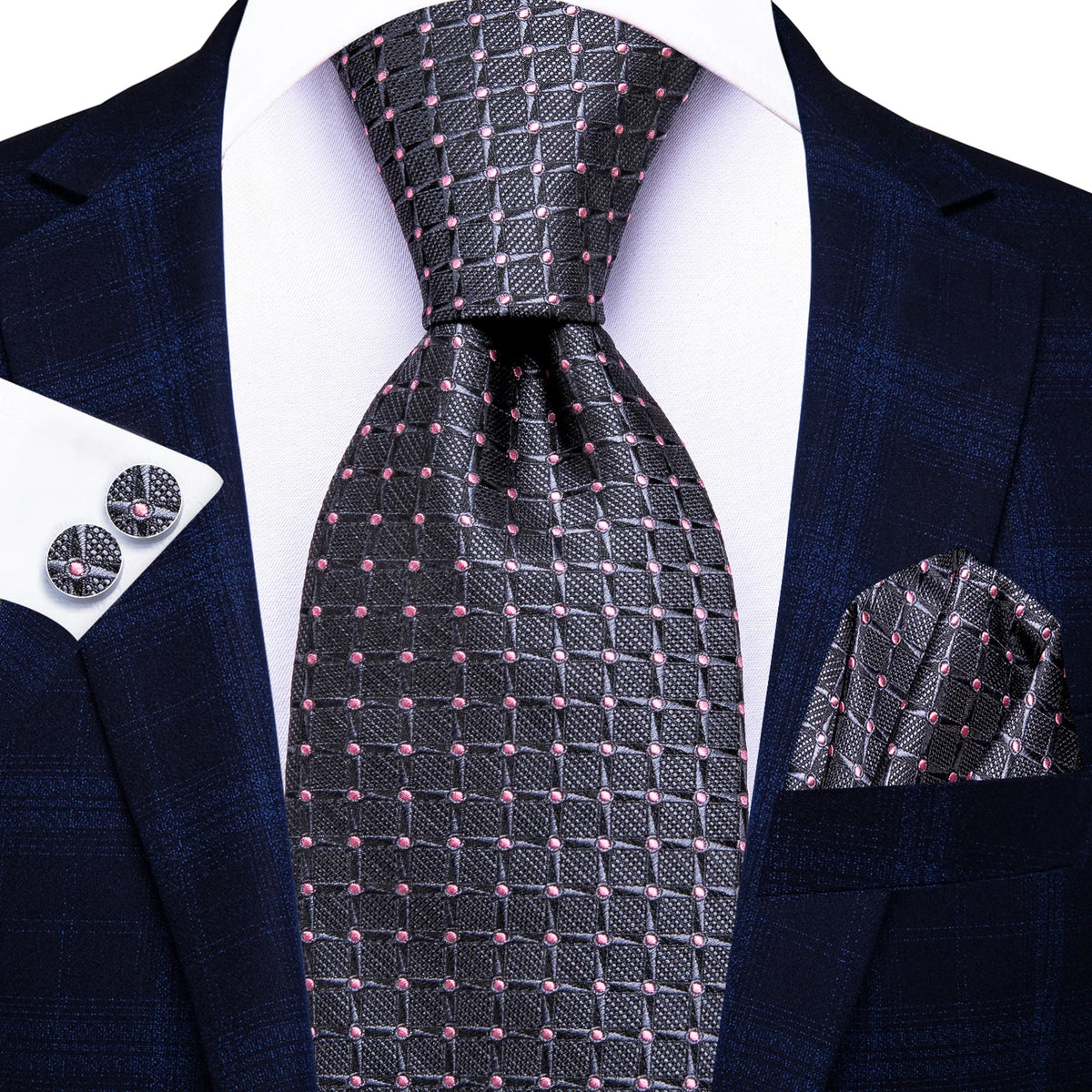 Floral Necktie Set for Men — Tie, Pocket Square & Cufflinks