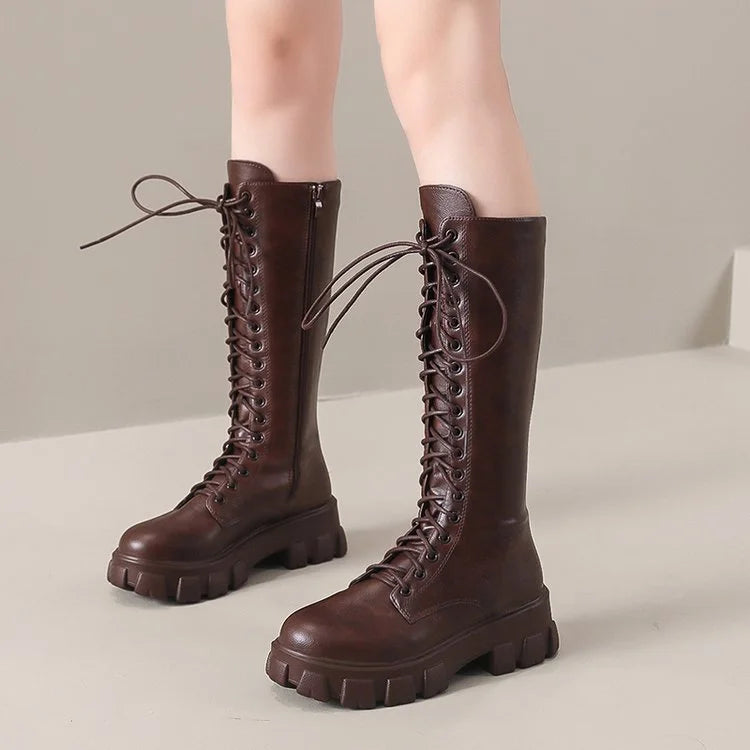 Botas de mujer a media pantorrilla, zapatos acolchados, zapatillas de invierno hasta la rodilla, estilo punk militar, informales, blanco negro 2024, plataforma de lujo para mujer