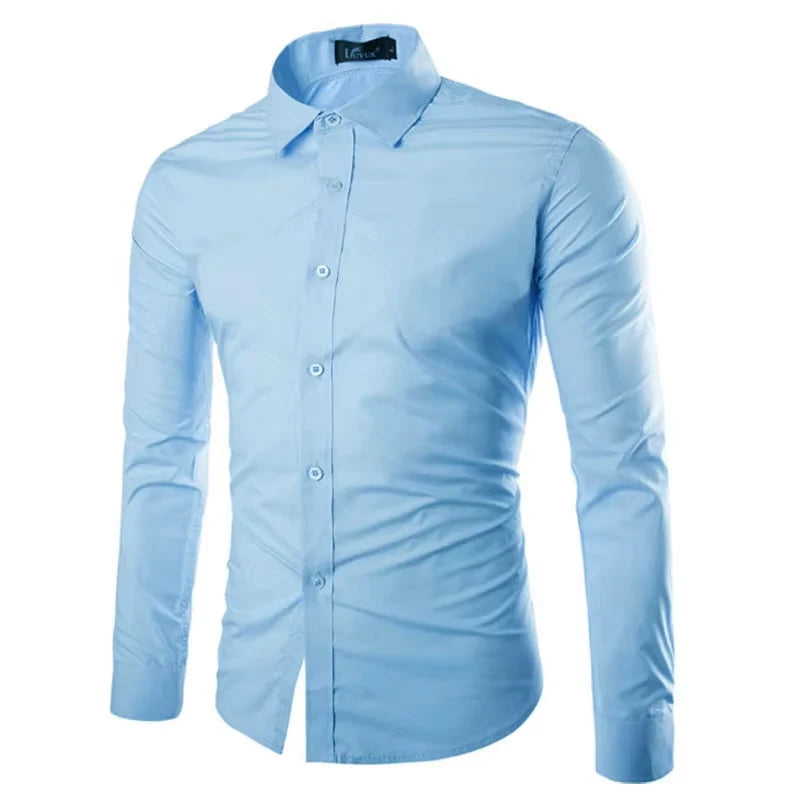 Men's Casual Long Sleeve Shirt - Solid Color Candy Collection (M-3XL)