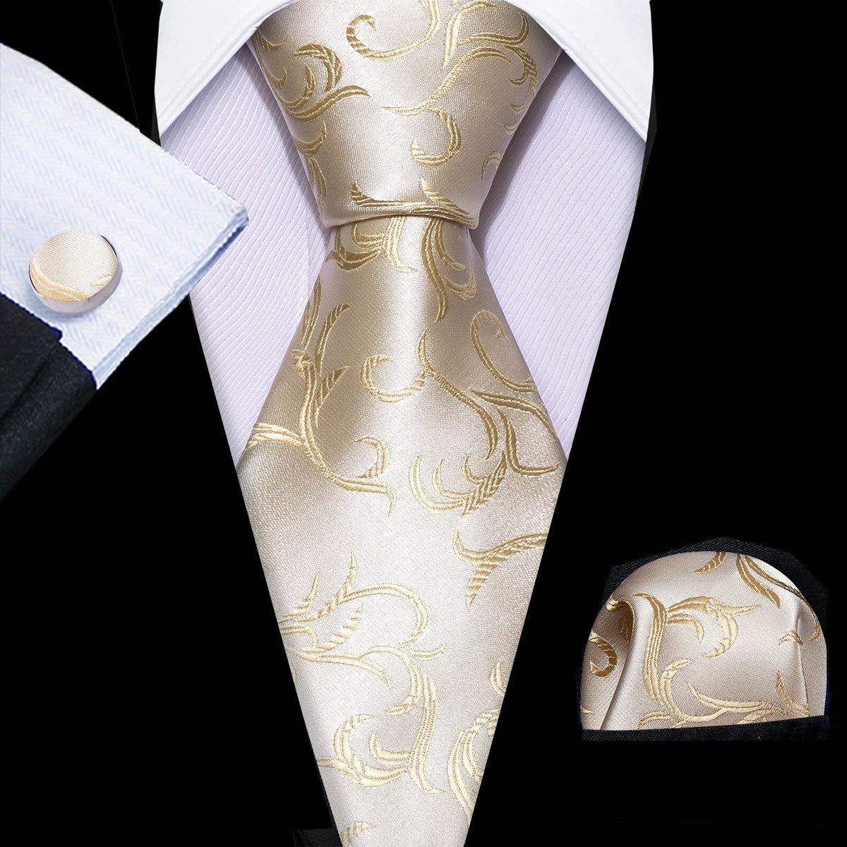 Jacquard Necktie, Pocket Square & Cufflinks Set – Unisex Gift