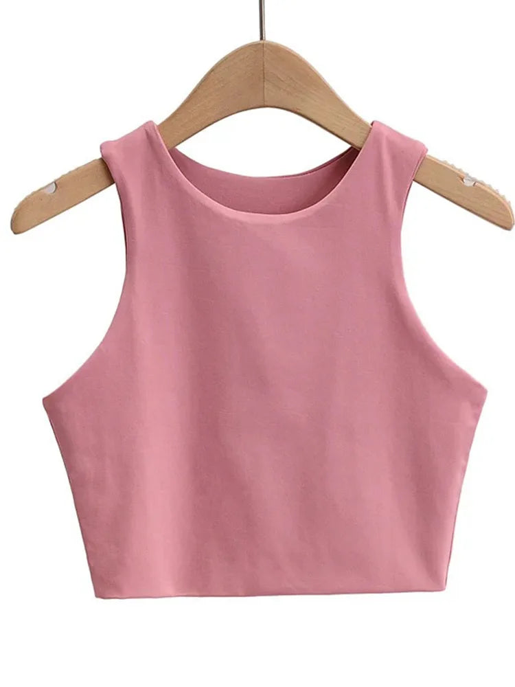 Women's Slim Fit Sleeveless Tank Top | Backless O-Neck Crop Top 6 Colors S-M