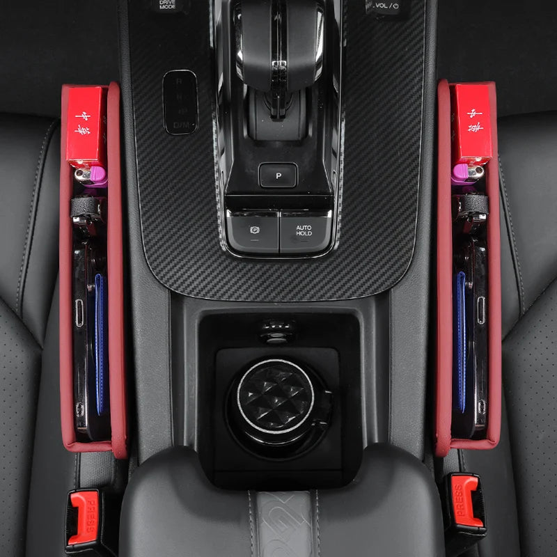 Organizador de espacio para asientos de coche de piel sintética | Caja de almacenamiento multifuncional para ranura de asiento