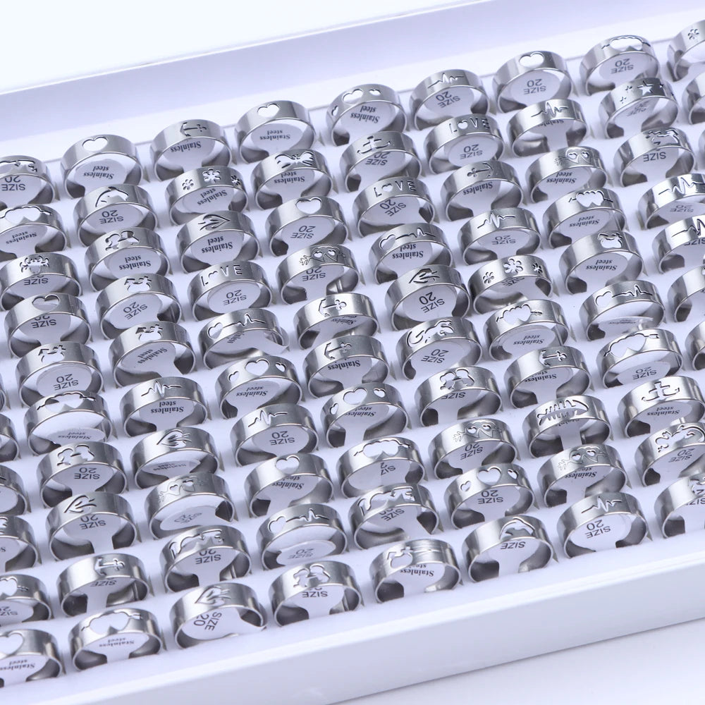 Stainless Steel Fashion Ring Set | 10/20/30/50 Pcs | Mixed Styles